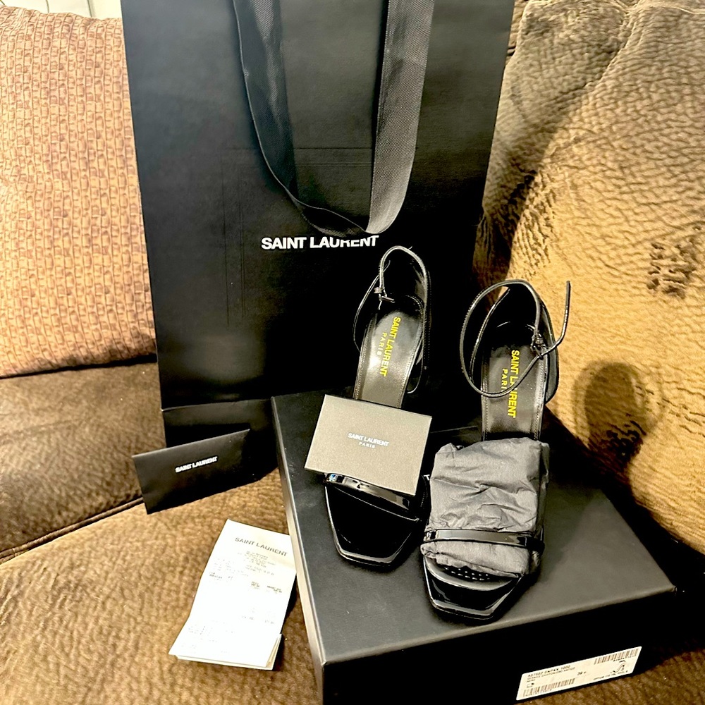 YSL HEELS GOLD & PATENT LEATHER